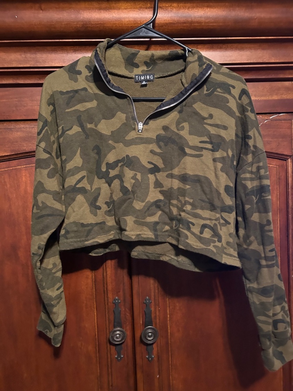 Timing Olive & Dark Green Camo Cropped Quarter-Zip